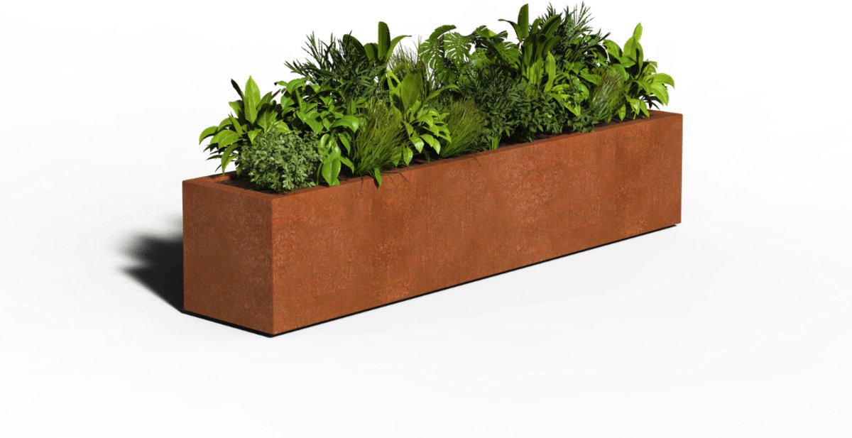 Cortenstaal Plantenbak Rechthoek | Gelast | 200 x 40 x 40 | Met bodem