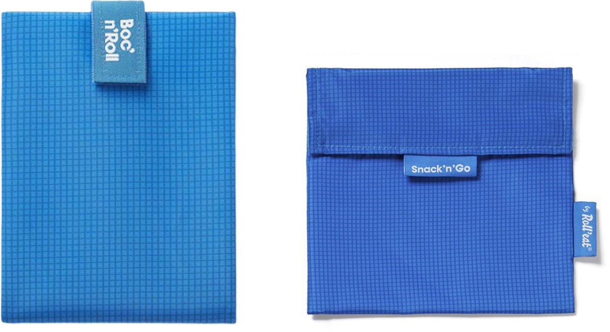 Boc’n’Roll - Snack'n'Go Voordeelset Active Blauw - Herbruikbaar Boterhamzakje en Snackverpakking - Sluiting met klittenband - BPA-vrij - Waterdichte binnenlaag - Wasbaar tot 60°C