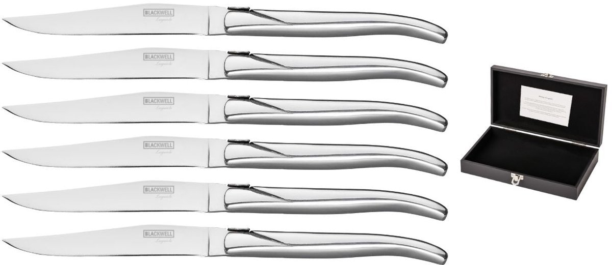 Blackwell Steakmessen Laguiole RVS 6 Stuks - Lemmet 100 mm, Totale Lengte 230 mm - Handwas en Professioneel Snijcomfort