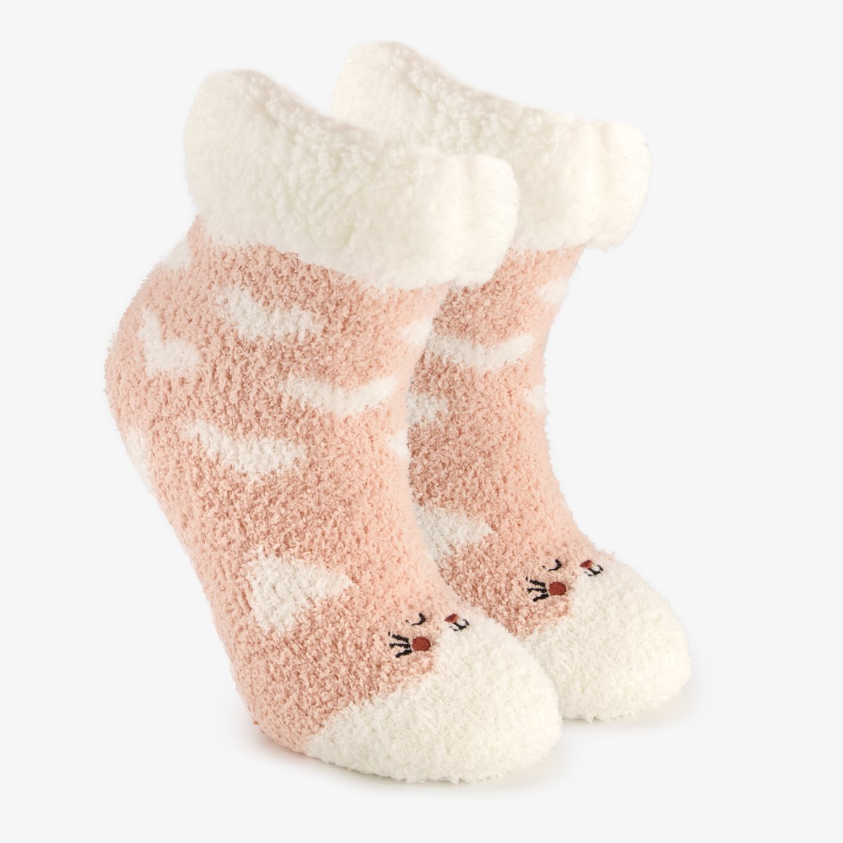 1 paar kinder huissokken kattenkopjes met antislip - Roze - Maat 35/38