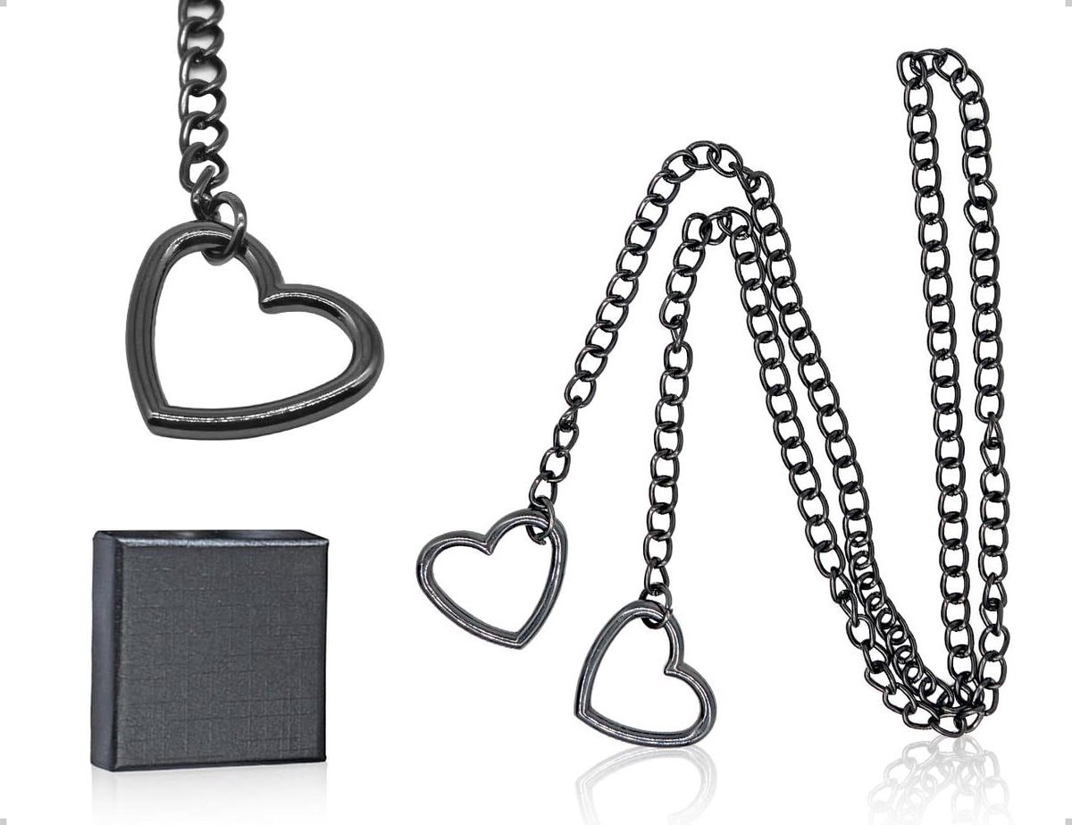 EGoods - Punk-choker halsketting in doos voor vrouwen en mannen - zwart, hartmotief - geschikt voor thuis, reizen, bruiloften, feesten