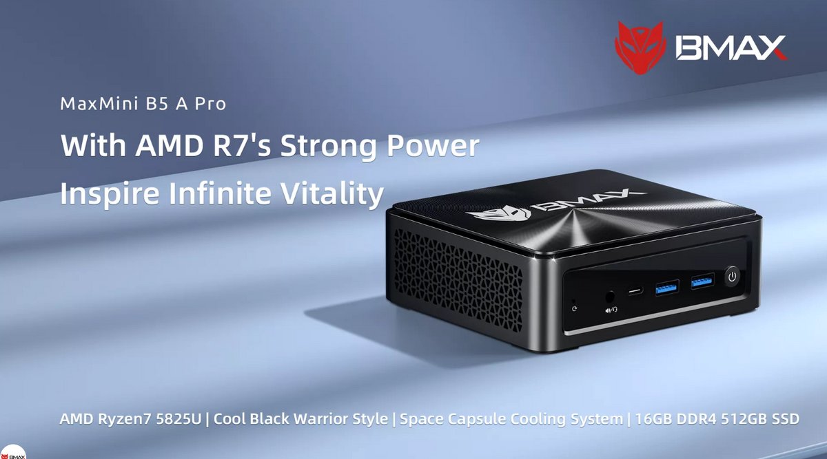 BMAX B5a Pro Mini PC - AMD Ryzen 7 5825U - 16GB DDR4 - 512GB NVMe