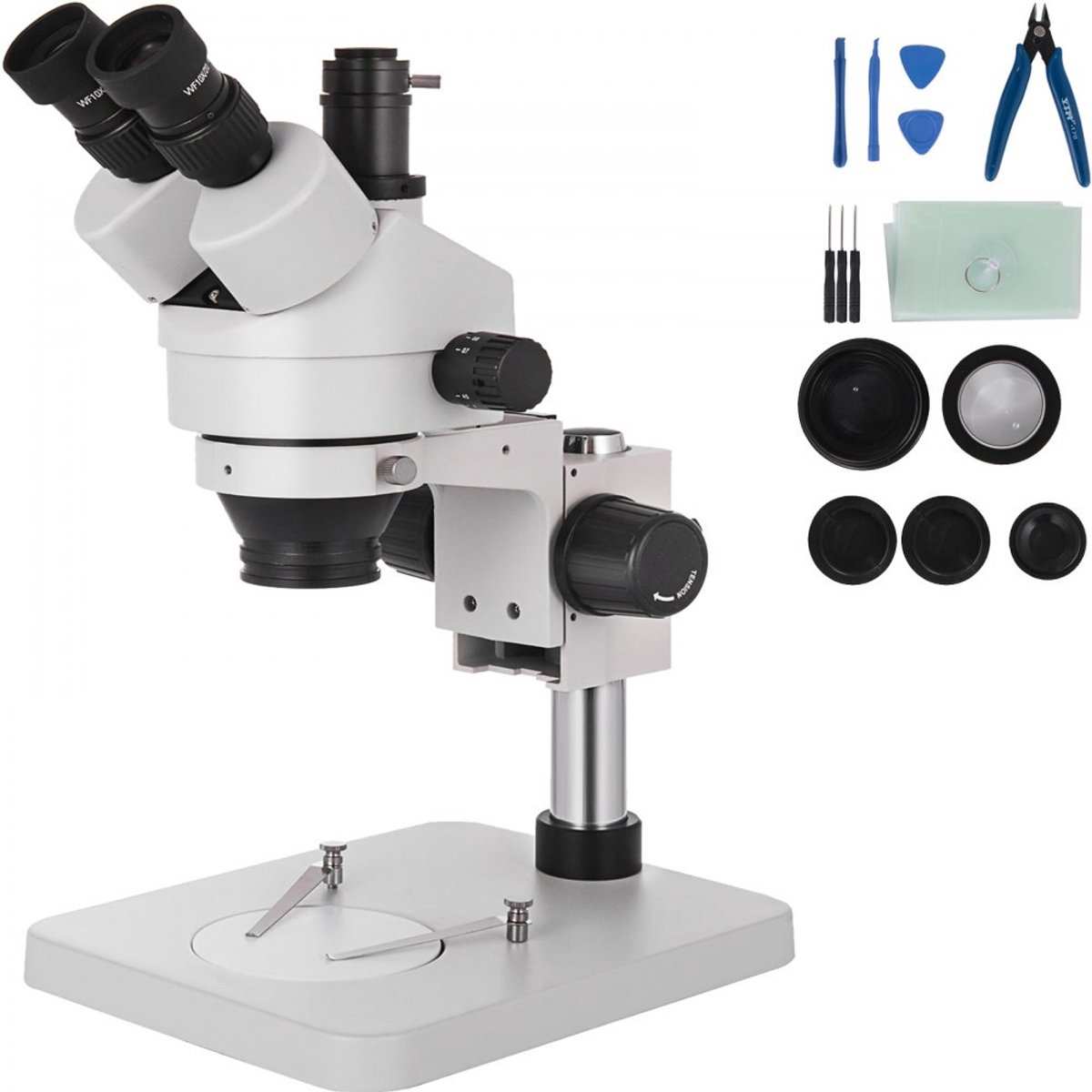 Stereo Microscoop - Trinoculair Simulfocaal - 3,5x-90x Zoom - 360° Draaibaar - Camera-aansluiting - Verstelbare Kolomstandaard - Al-Zn Legering