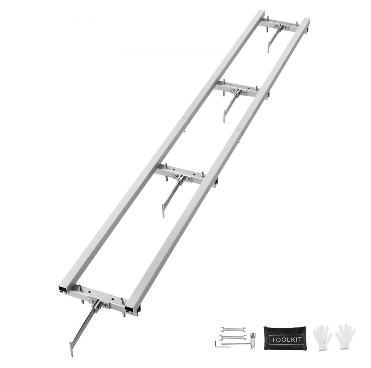 railsysteem slijptol – geleidingsrail zaagsysteem – kettingzaag geleiderail – houtzaag geleidingssysteem – zaagmal rail – aluminium constructie – 274 cm lengte – verstelbaar en stabiel