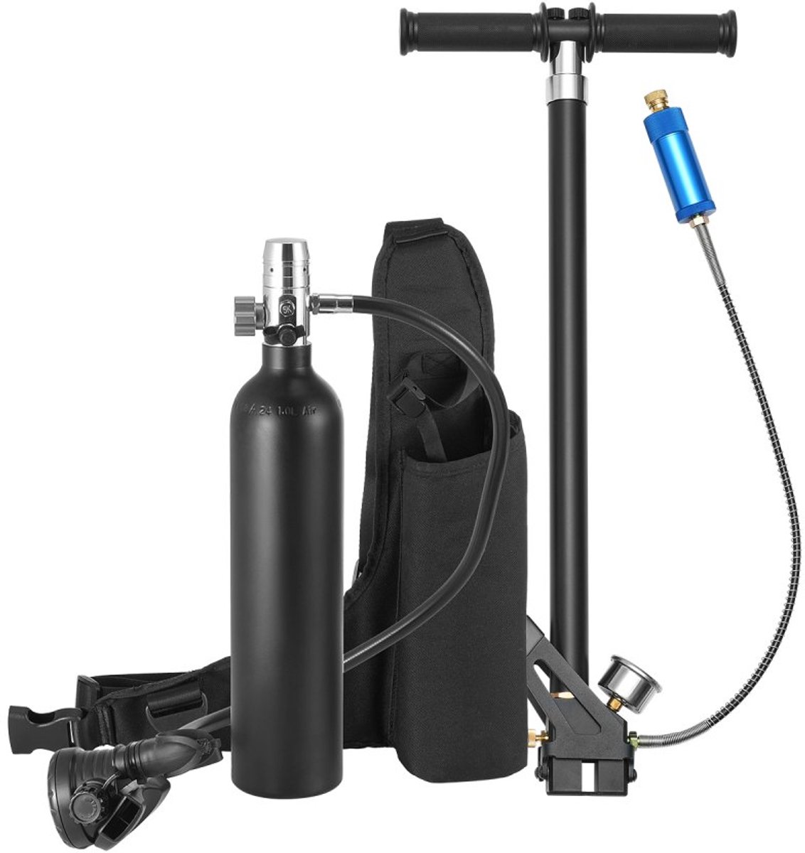 Mini duikfles - Navulbare zuurstofcilinder - Onder water ademhalen 5-10 minuten - Tot 30 m duikdiepte - Inclusief pomp - Draagbaar - Voor snorkelen en duiken