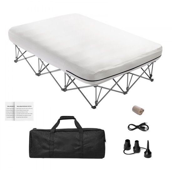 2-persoons luchtbed - Opblaasbaar matras met frame - Met pomp en roltas - Snel opblaasbaar - Draagvermogen 272 kg - Afmeting 200 x 150,5 x 58 cm - Voor thuis, logees en camping — afbeelding 3