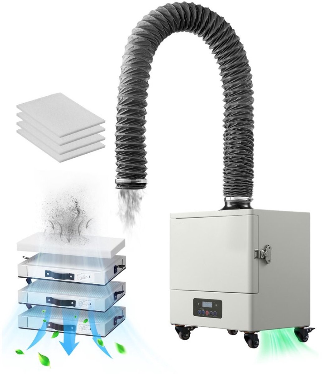 Las- en soldeerrookafzuiger - Rookreiniger - 459 m³/u Luchtstroom - 280 W Motor - 4-Traps Filtersysteem - 10 Snelheden - Afstandsbediening