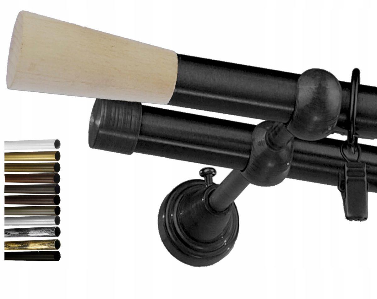 Dubbele Metalen Gordijnroede 19mm - 250cm - 10 Kleuren