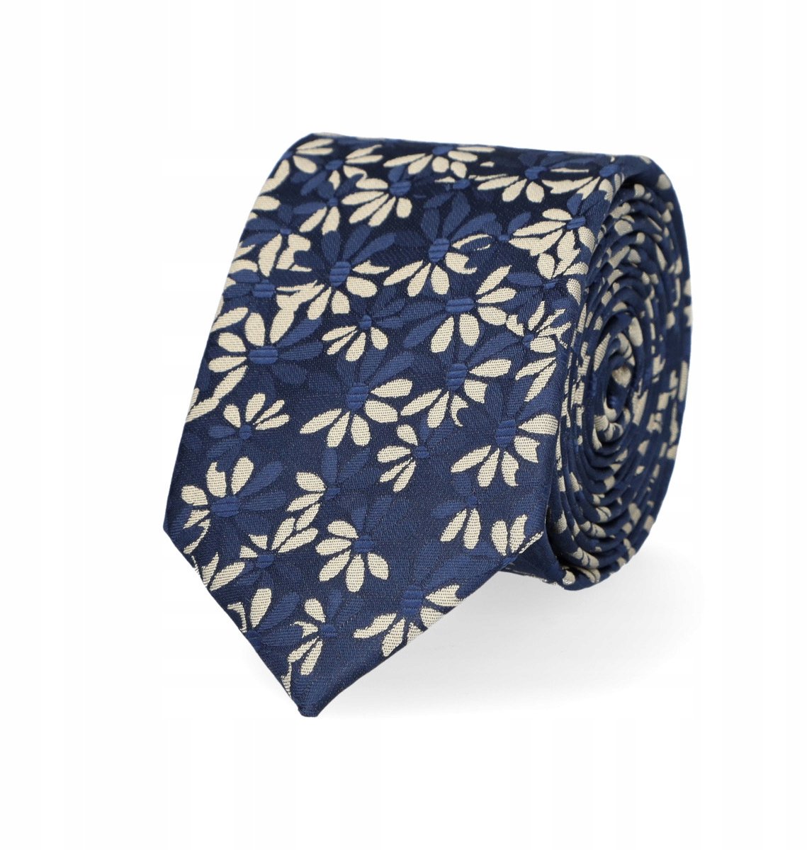 Lancerto Heren Knoop: Navy-Beige Bloemendessin, 6cm Breed