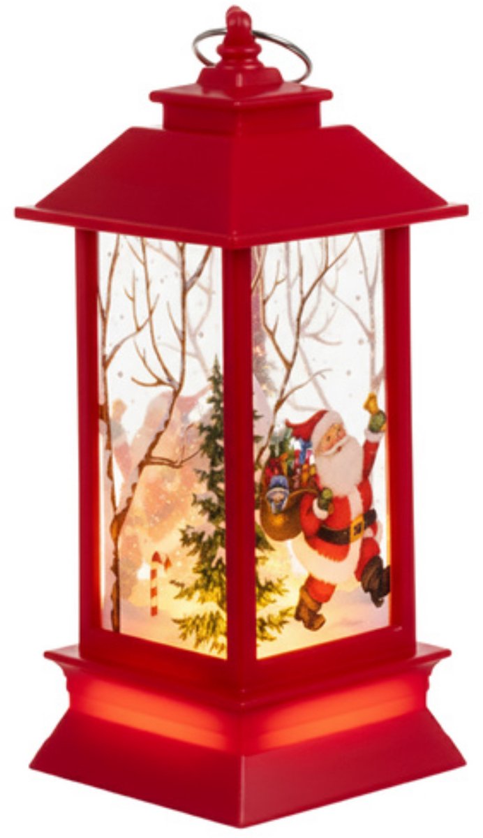 Ruhhy Rode LED kerstlantaarn met sneeuwpopmotief en warm licht 12,5 cm