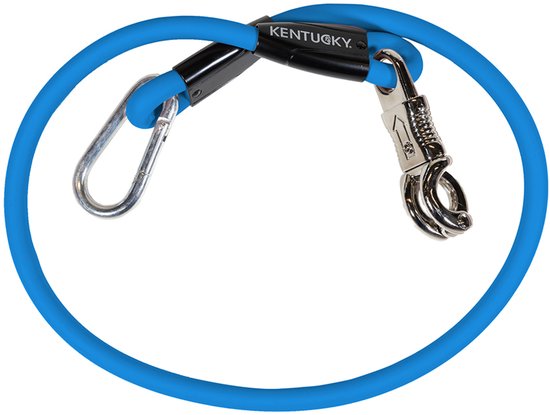 Blauwe siliconen trailerlijn met karabijnhaak en draaibare sluiting, met het KENTUCKY logo.
