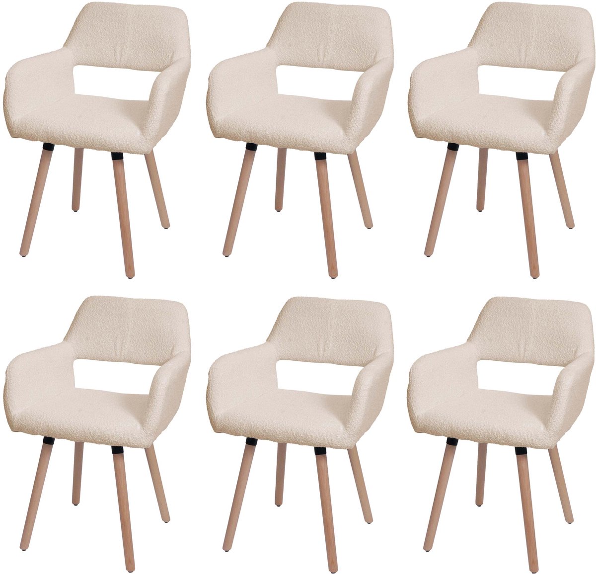 MCW Set van 6 eetkamerstoelen MCW-A50 II, stoel, keukenstoel, gestoffeerde stoel, hout, stof/textiel bouclé (450 g/m²) MVG ~ beige