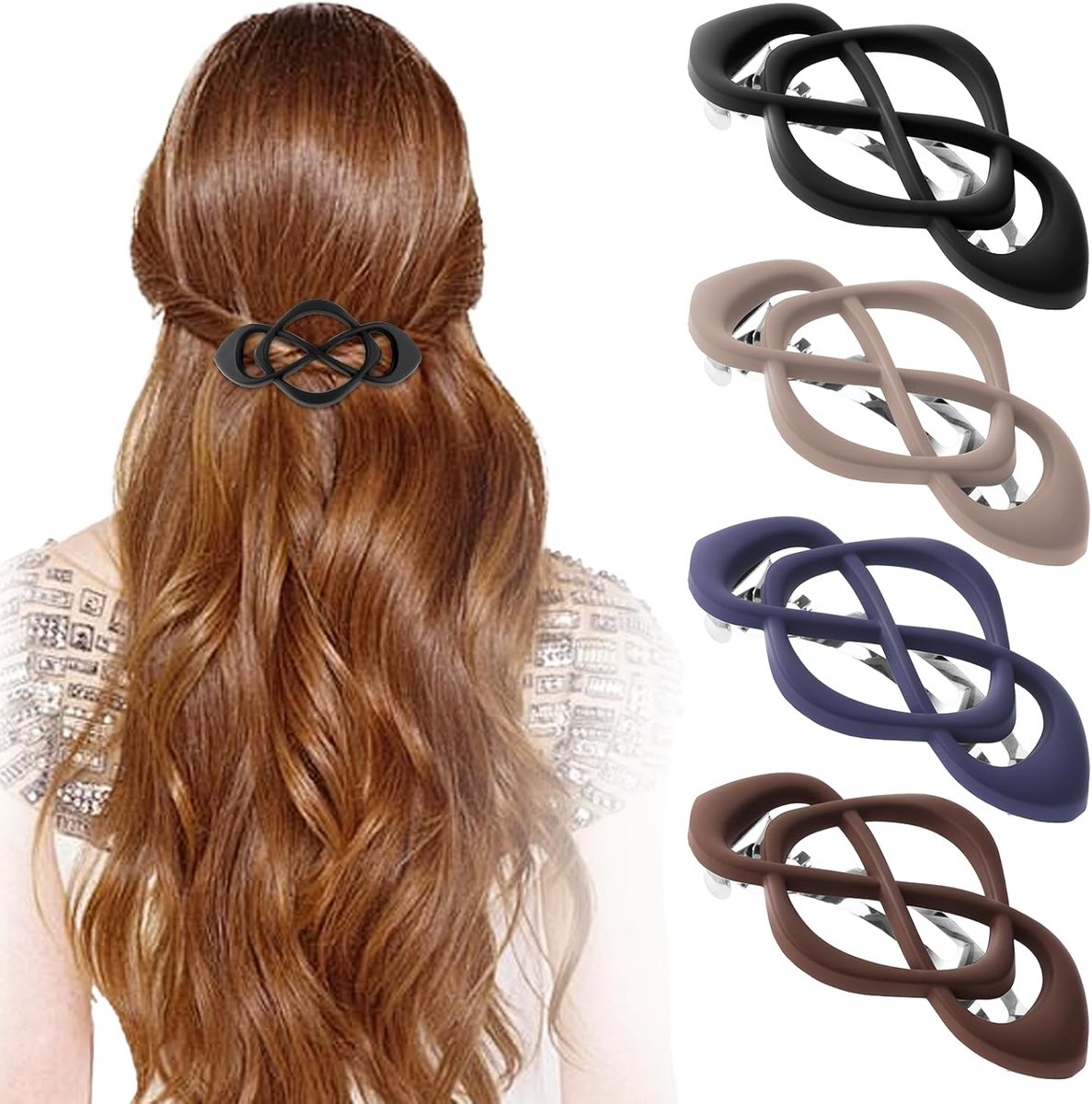 Set van 4 holle Franse vintage haarspeldjes voor paardenstaarten, half-snap haarspeldjes, sterke antislip grip, haaraccessoires voor vrouwen en meisjes, dik haar, Haaraccessoires - Voor dik tot dun haar - Cyslmuk®