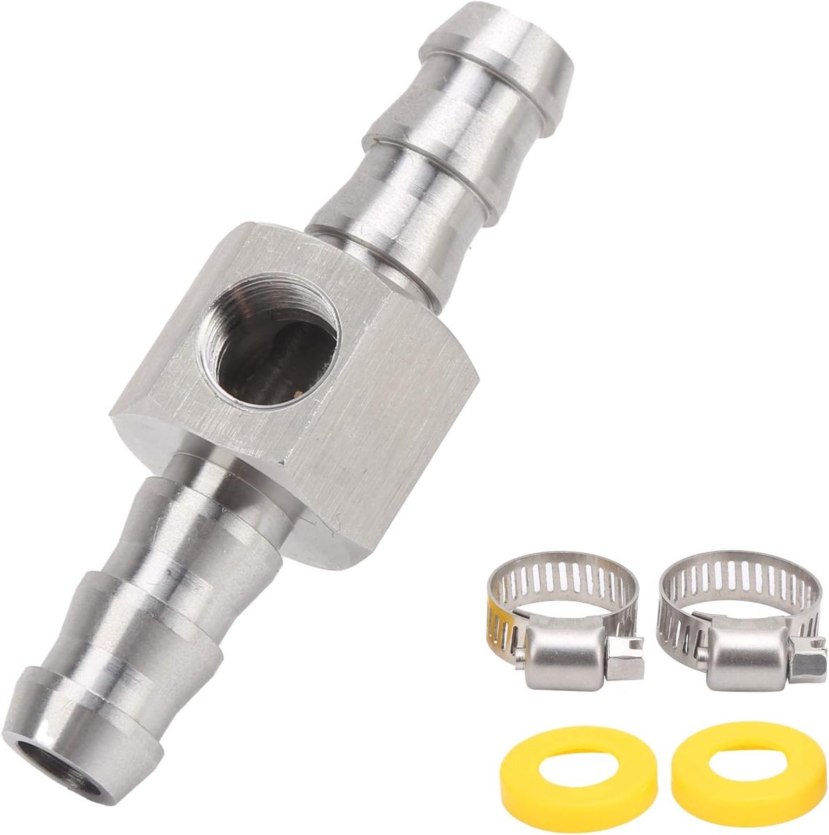 Brandstofdruksensor T ‑ Fitting Adapter met 2 x Plastic Ringen Fit voor 3/8 Universele Auto Brandstofdrukmeter Quick connector Fittingen, Druksensor