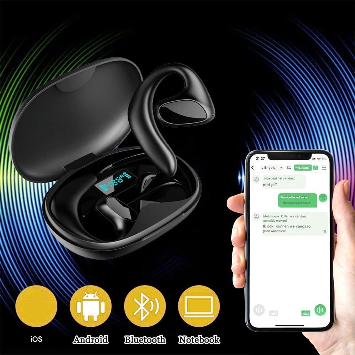 Ynkkvre Tweeweg Vertaler Oordopjes met Bluetooth voor Reizen - afbeelding 3