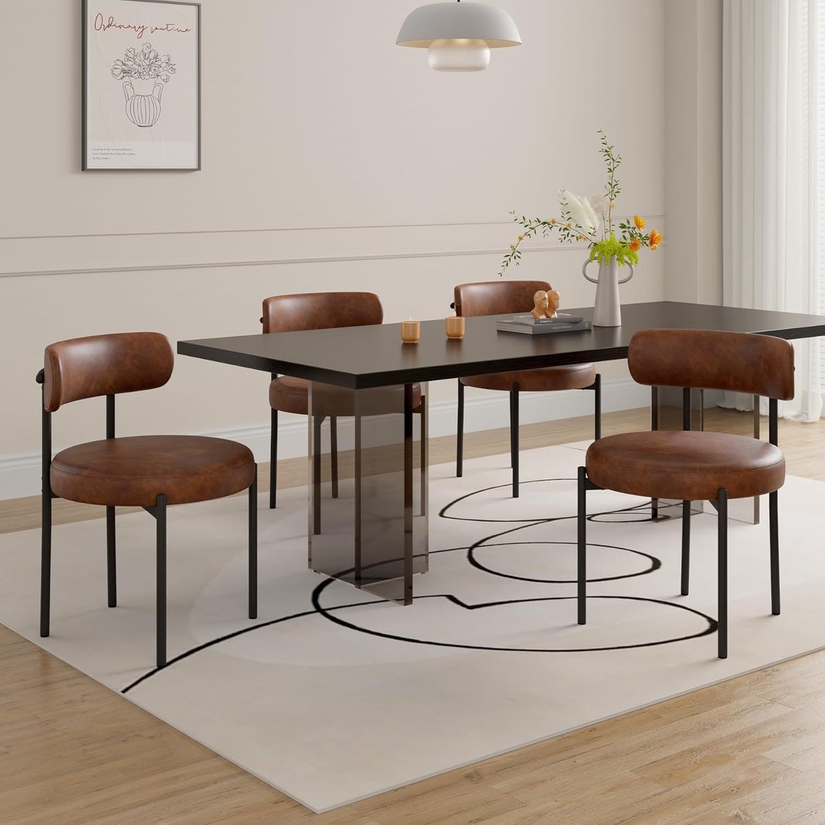 Eetkamerstoelen Set van 4 – Teddy Bouclé Stoelen Crème Beige – Luxe Comfort Stoelen met Metalen Poten – Ergonomische Design Stoelen voor Eetkamer & Keuken – Modern Mid-Century Stijl – Novihome “CloudComfort” FU01031WH-4