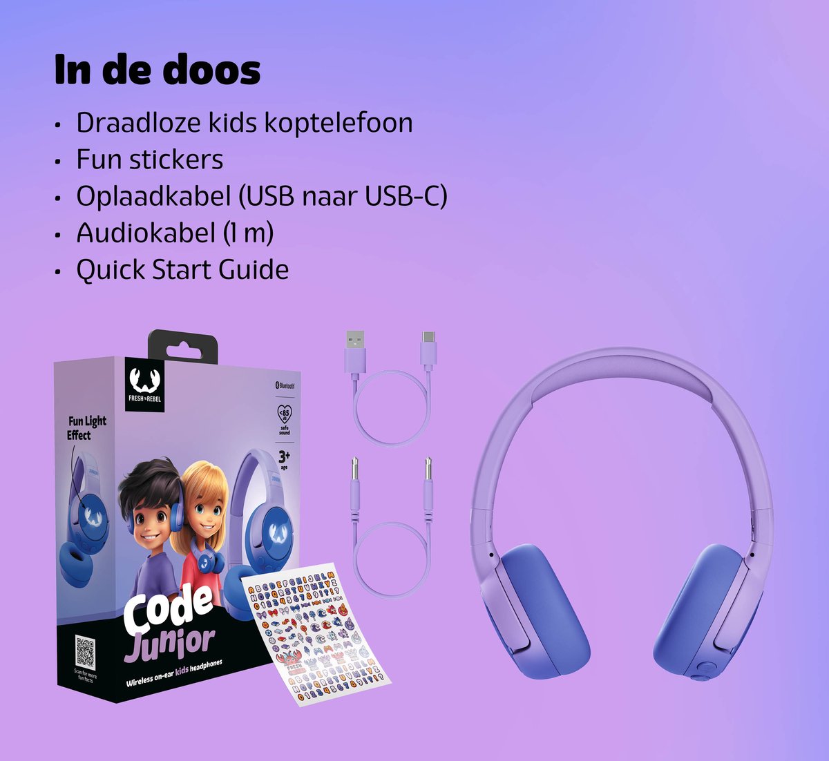 Fresh 'n Rebel Code Junior - Koptelefoon kind - Kinder koptelefoon - Draadloos (Bluetooth) & Bedraad – Inclusief Aux kabel (1m) - Groovy Galaxy – foto 6