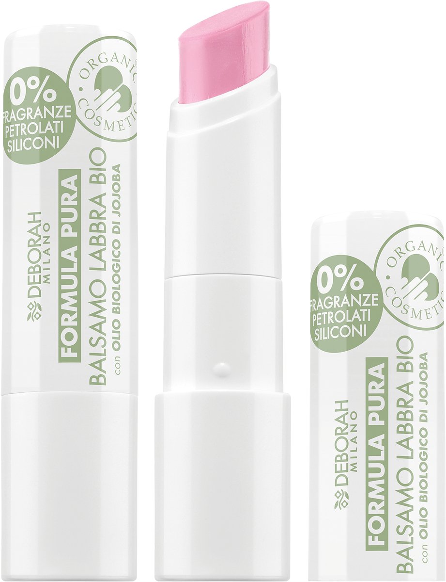 Deborah Milano Formula Pura Bio, Lippenbalsem, Roze, Vrouwen, Universele huid, Jojobaolie, Verzachtend, Hydraterend, Voedend