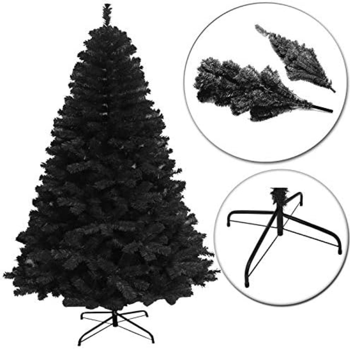 Zwarte kunstkerstboom 180 cm voor duurzame kerstversiering in professionele setting.
