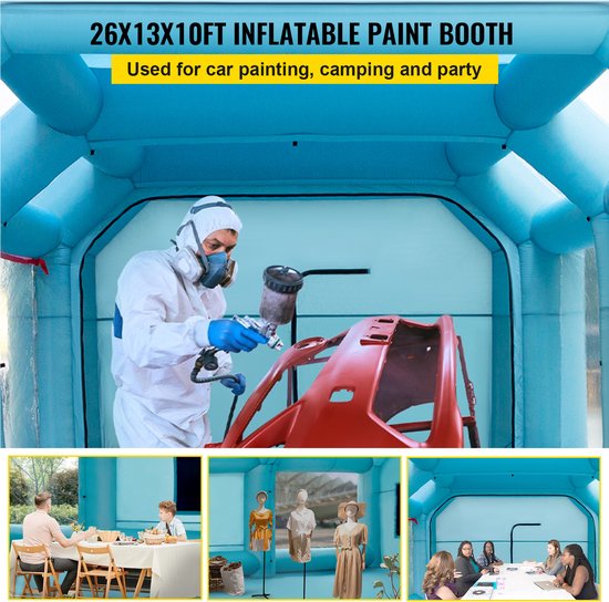 Opblaasbare Spuitcabine Blauw Werktent 8x4x3m Gemaakt van 210D Oxford-stof en PVC met Luchtpomp en Ventilatiesysteem voor Autospuitwerk, Buitenactiviteiten, enz. — afbeelding 2
