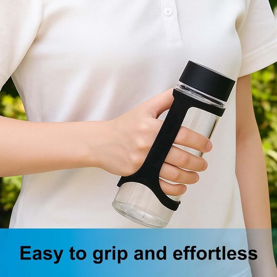 2-delige Fleshouder Greep Accessoire - Anti-slip Siliconen Handvatriem Voor Elke Fles - Zachte Bandhouder Voor Gym & Workout, Zwart — afbeelding 2