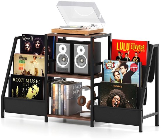 Platenspeler Meubel - LP-kast - Platenspelerkast - Draaitafelstandaard - Platenspelerstandaard - Vintage Displayplank - Rustiek bruin