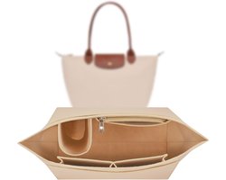 Binnentas - Organiser geschikt voor Longchamp Bag, Bag Organiser geschikt voor Longchamp , Organiser geschikt voor Longchamp Pliage , Purse Organiser, Multi-Pocket Felt Handbag Organiser for Insert Wallet, Gebroken wit,L
