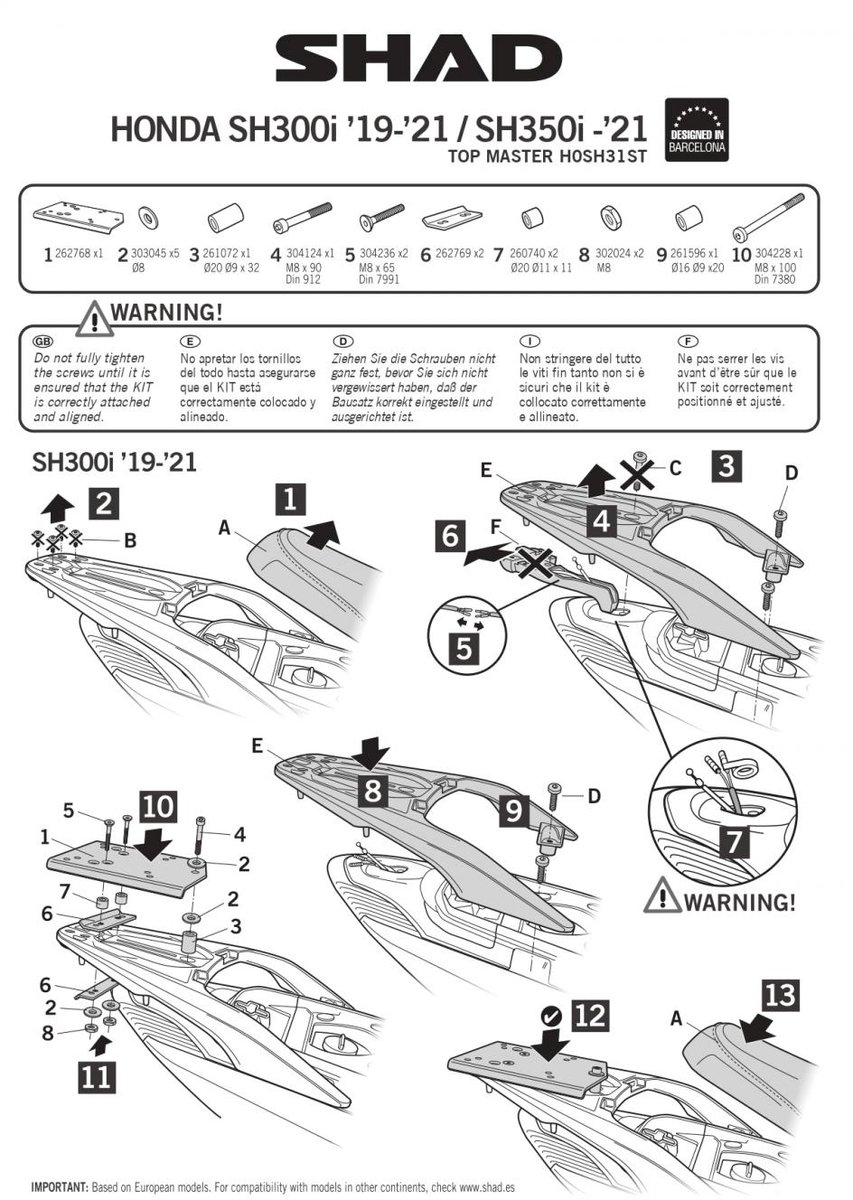 Support de top case Shad pour moto Neuf