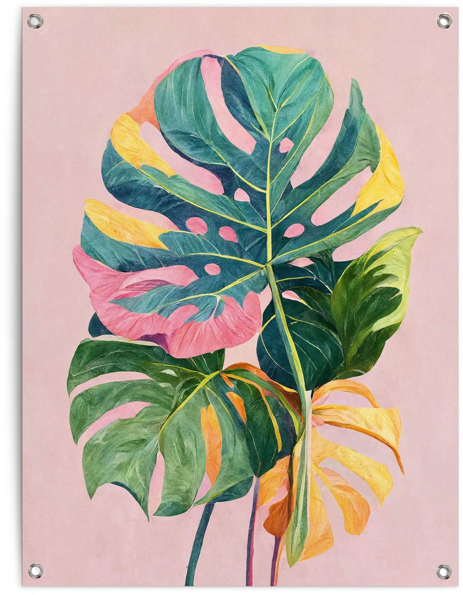Tuinposter Monstera bladeren - 80 x 60 - Canvas - REINDERS