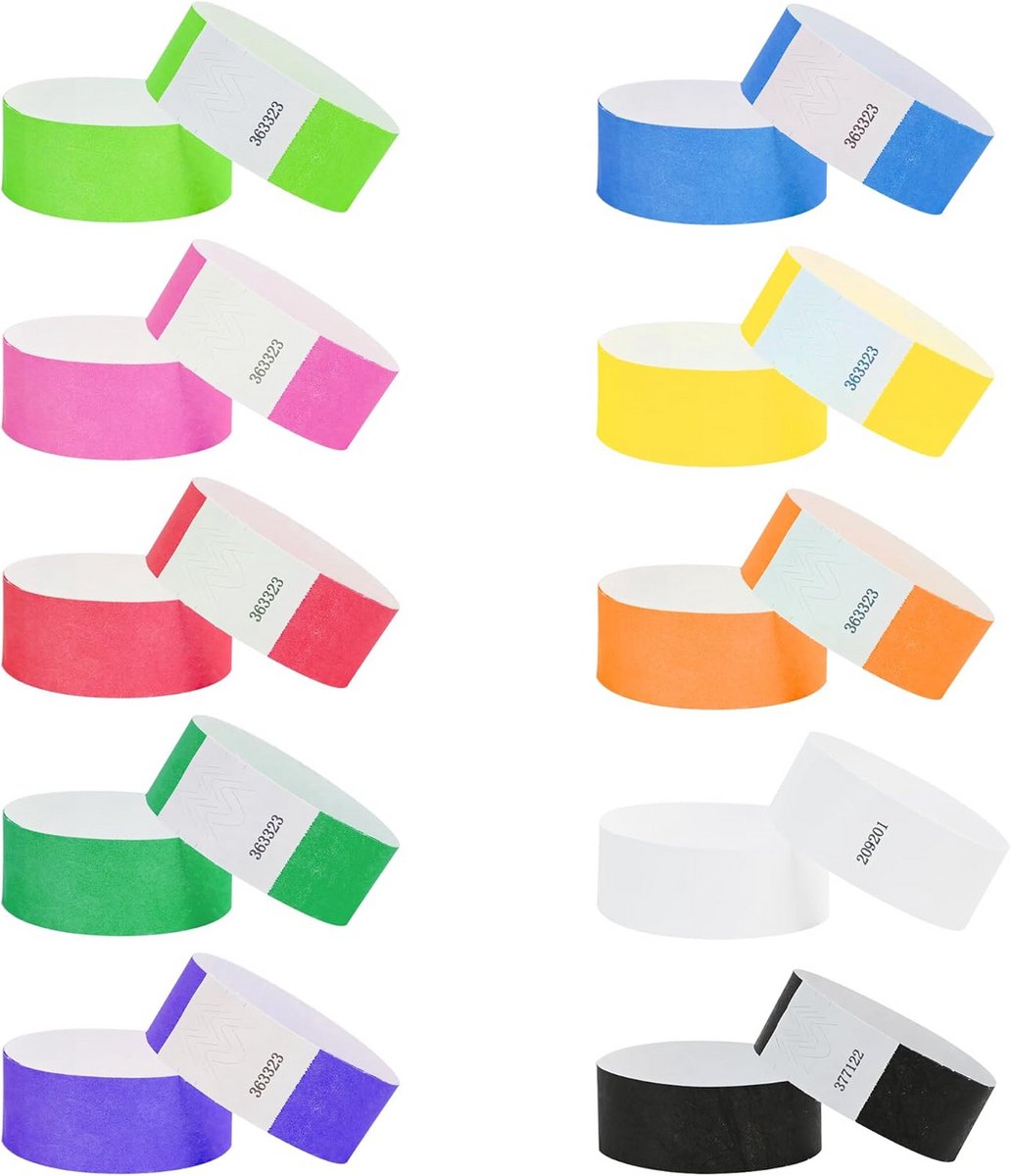 100 Stuks Toegangspassen 2.5 x 25.7 cm - Papieren Polsbandjes in 10 Kleuren voor Evenementen, Waterproof en Manipulatiebestand