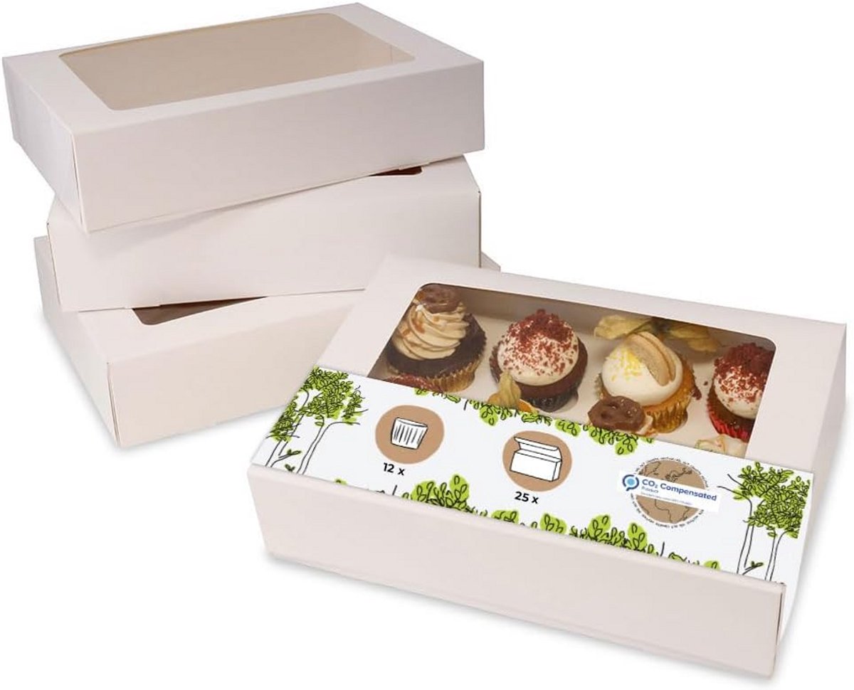 12-delige cupcake-muffinbox met kijkvenster - biologisch afbreekbaar
