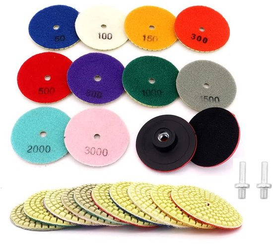 Diamant Polijstschijven Set 100mm Nat Slijpen Voor Beton Marmer diamant-polijstschijven-set-100mm-nat-slijpen-voor-beton-marmer