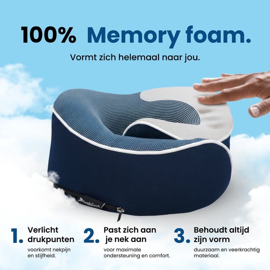 PurelyGoods® Nekkussen Set - Reiskussen - Vliegtuig & Auto - Memory Foam - Donkerblauw
