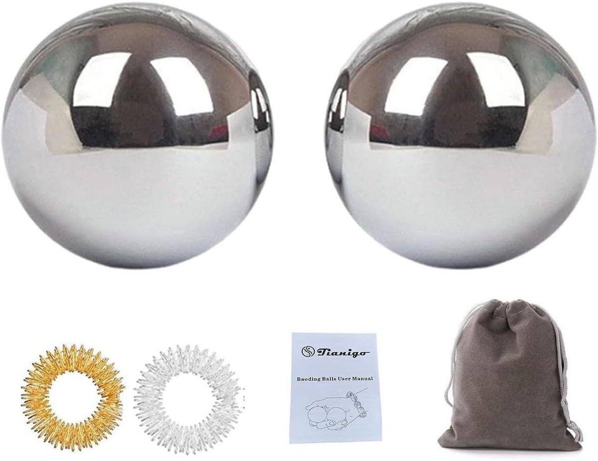 Set Roestvrijstalen Baoding Ballen 6,5 cm - Handmassage en Stressverlichting