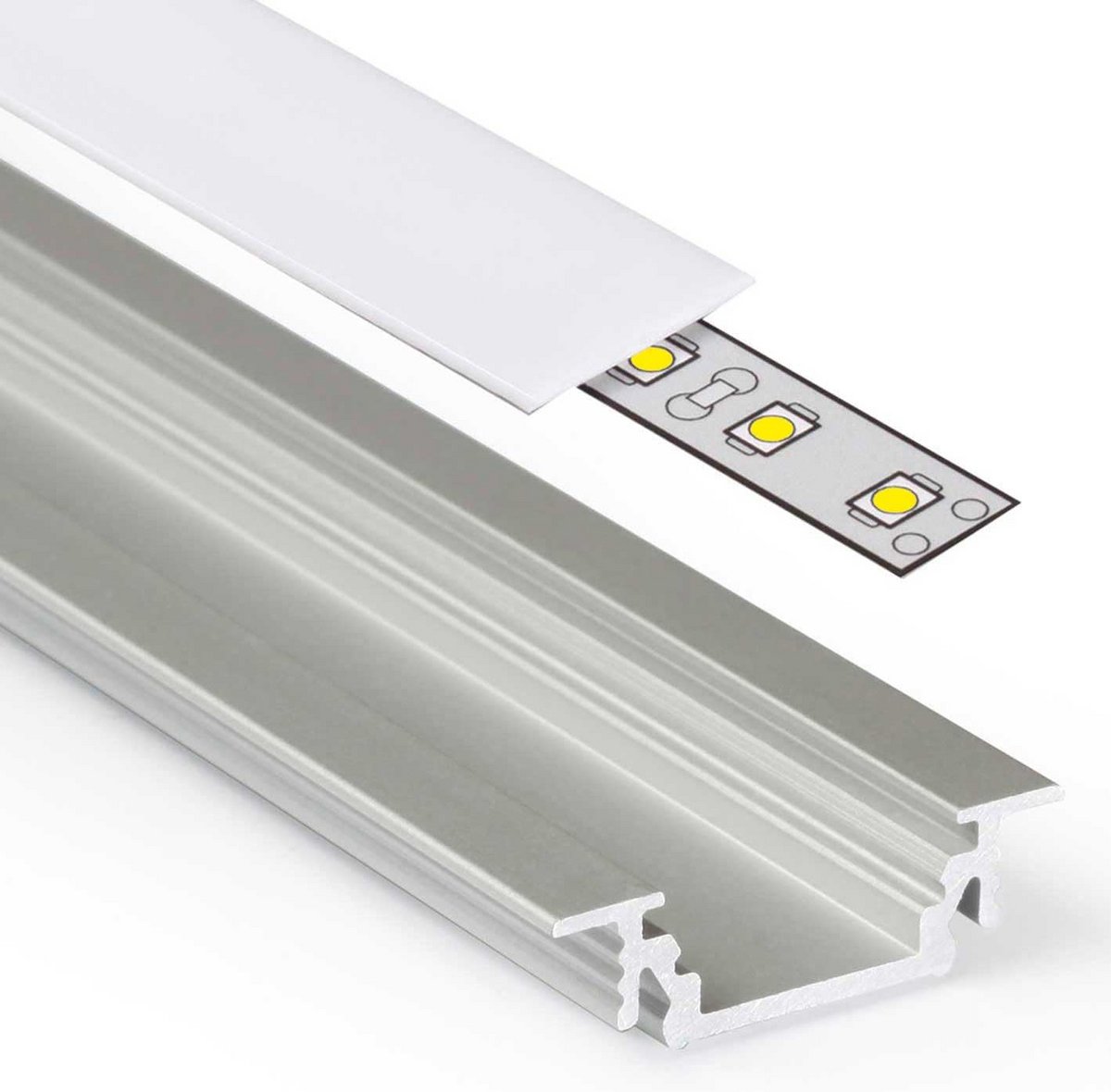 Inbouw aluminium profiel voor LED strips met melkachtige acryl afdekking - 1m - 2 eindkappen - Ideaal voor verlichting