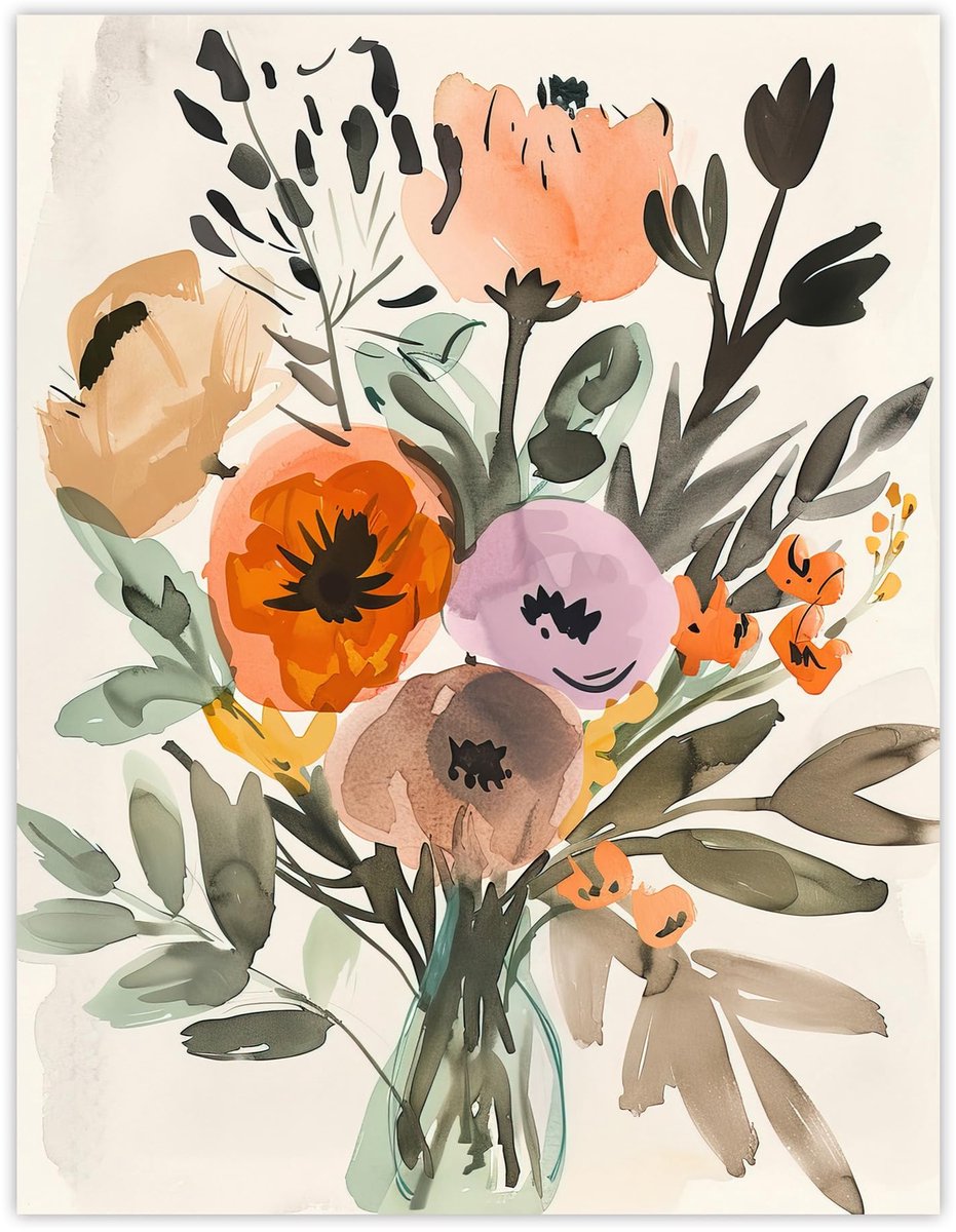 Unyqoos Grote abstracte bloemenposter op luxe papier voor woonkamerdecoratie meerkleurig