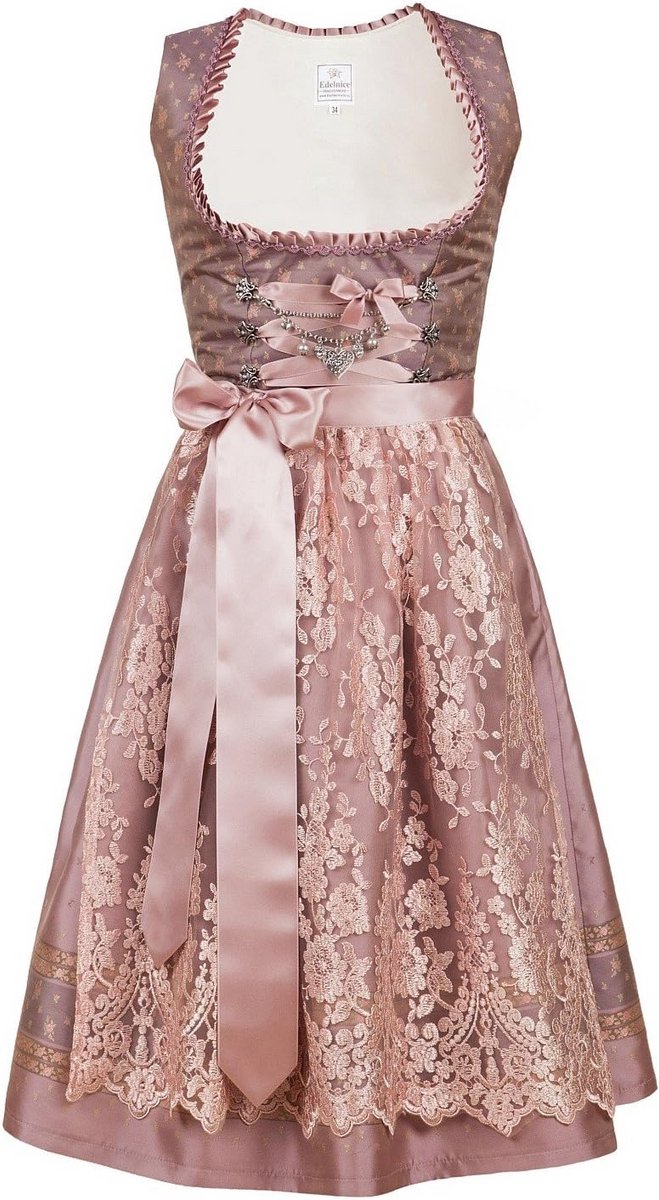 Exclusieve midi dirndl met kant schort en charivari voor dames van maat 32-56