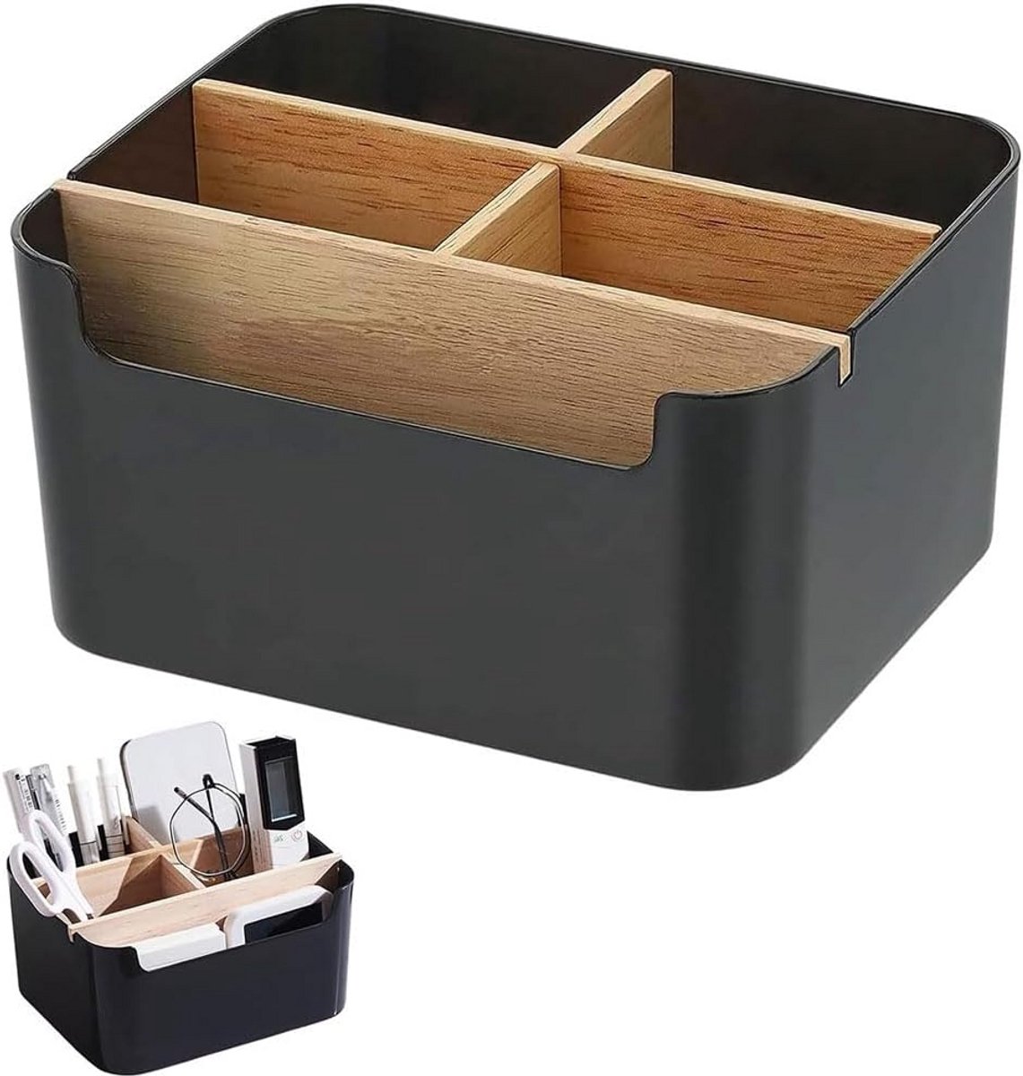 Multifunctionele Bureau Organizer met 5 Vakken - Bamboe en Kunststof