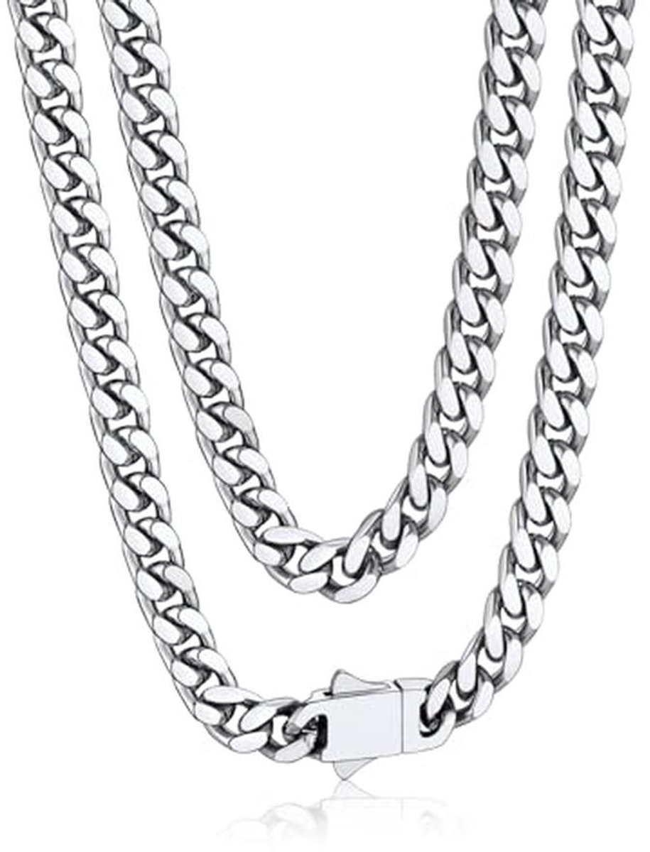 Roestvrijstalen Halsketting voor Heren - 5 mm Breed, Zilver-Goud-Zwart, 45 tot 76 cm, Modesieraad en Hiphop Accessoires