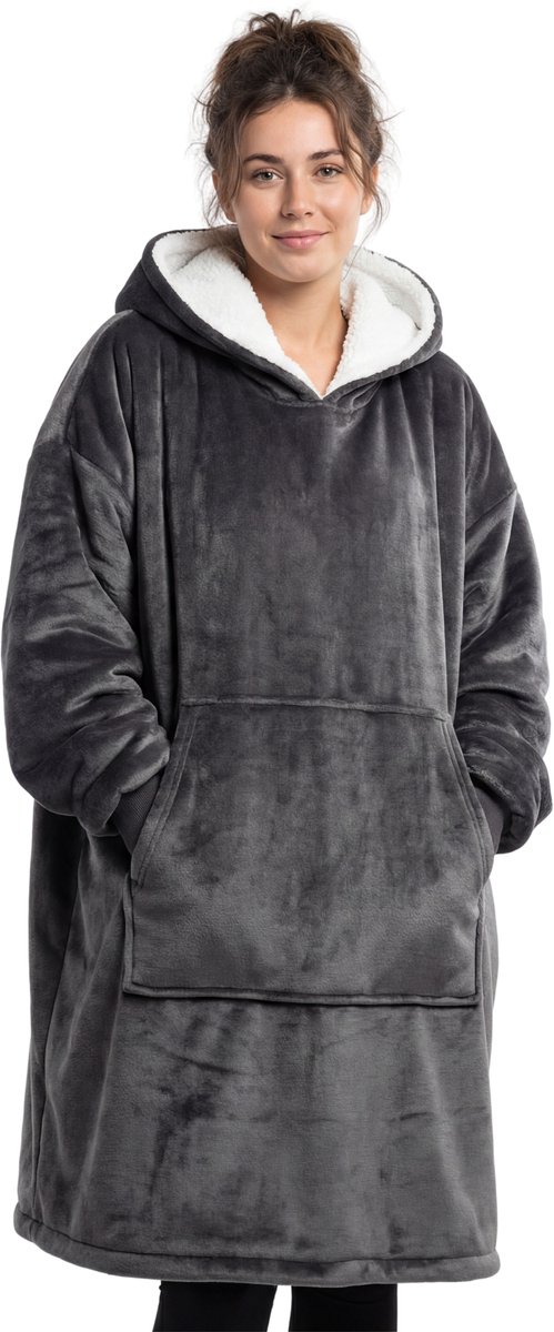 JAXY - Hoodie Deken - Snuggle Hoodie - Fleece Deken Met Mouwen - Snuggle - Cuddle Hoodie - 1450 Gram - Kerstcadeau - Grijs