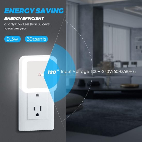 Nachtlampje - 4-Delige Nachtlampjes Set - In Wand Stopcontact - Zacht Wit Licht - voor Volwassenen, Badkamer en Slaapkamer - Energiezuinig van Merkloos — afbeelding 5