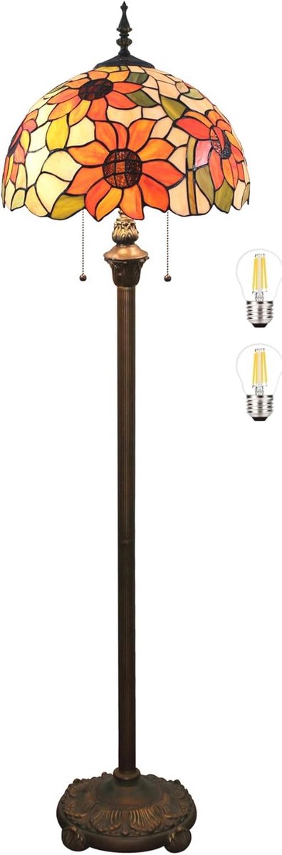Geel Gekleurde Glazen Staande Lamp voor Woonkamer en Slaapkamer - 16 Inch Antieke Design