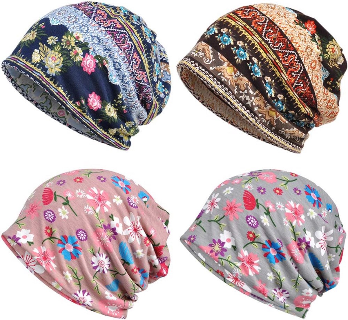 Floral Lace Beanie Hat Chemo Cap - Stretch Slouchy Turban Headwear