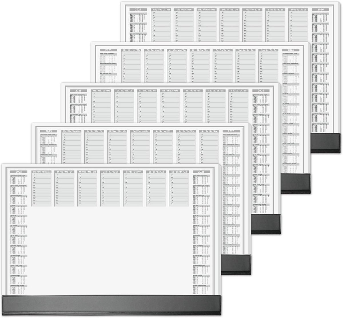 Set van 5 papieren schrijfonderleggers met 2- en 3-jaarkalender - Extra groot A2 formaat met veel ruimte voor notities