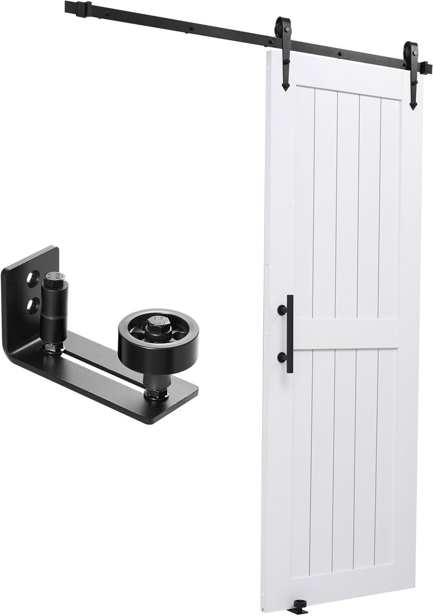 Schuifdeur In Schuurstijl met Robuust Mdf-Design (762 X 2134 mm), Inclusief Beslagset, Waterafstotende PVC-Coating En H-Frame, Ideaal voor Woonkamers En Badkamers In Wit