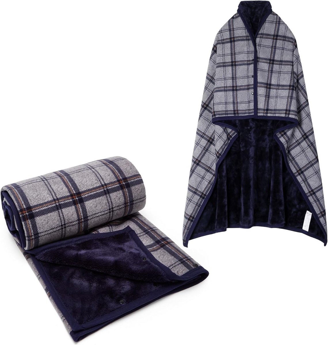 Comfortabele Dames Poncho Fleece Deken met Knopen - Geruite Omslagdoek voor Thuis en Kantoor