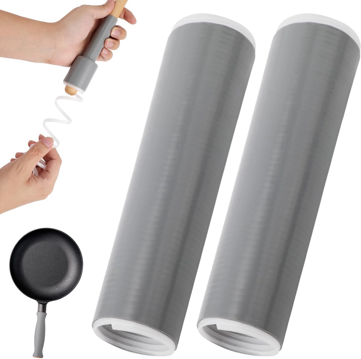 2 stuks siliconen deksels voor warmte-isolatie, 20,5 x 4,5 cm siliconen pangreep, antislip thermische isolatie handgrepen voor gietijzeren pan (grijs)