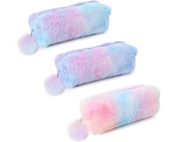 Pluche etui met kleurverloop - regenboog design - zacht en pluizig - kinderbriefpapier en opbergvakken - creatief en eenvoudig - kindergeschenk - multicolor - handige opbergetui.