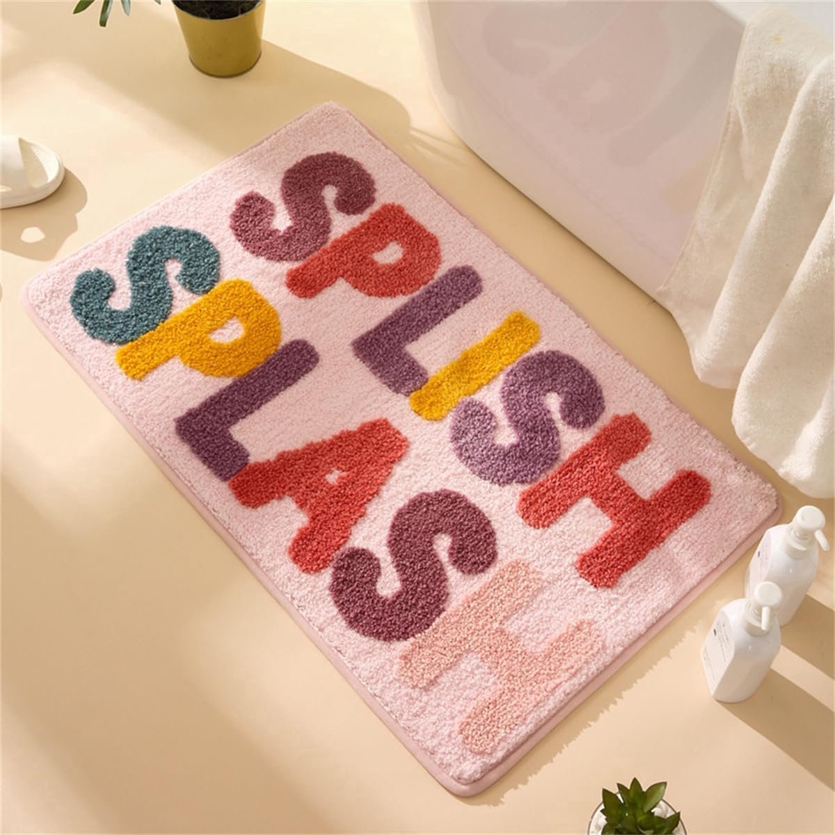 Stunq® TPR Antislip badmat voor kinderen, zachte pluche microvezel, badkamermat, super absorberend, kort pluche tapijt, splish splash badmat, wasbaar voor keuken deurmat (40 x 60 cm)