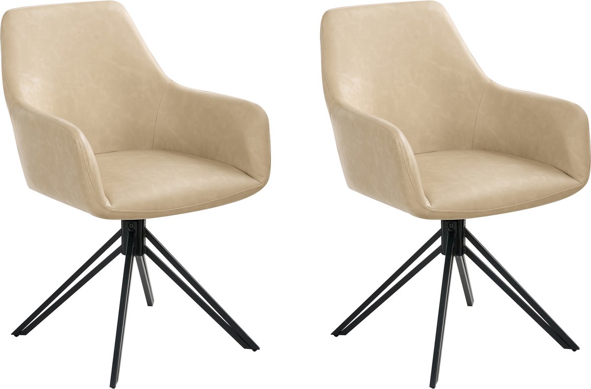 Beliani SANSARC - Eetkamerstoel set van 2 - Beige - Kunstleer